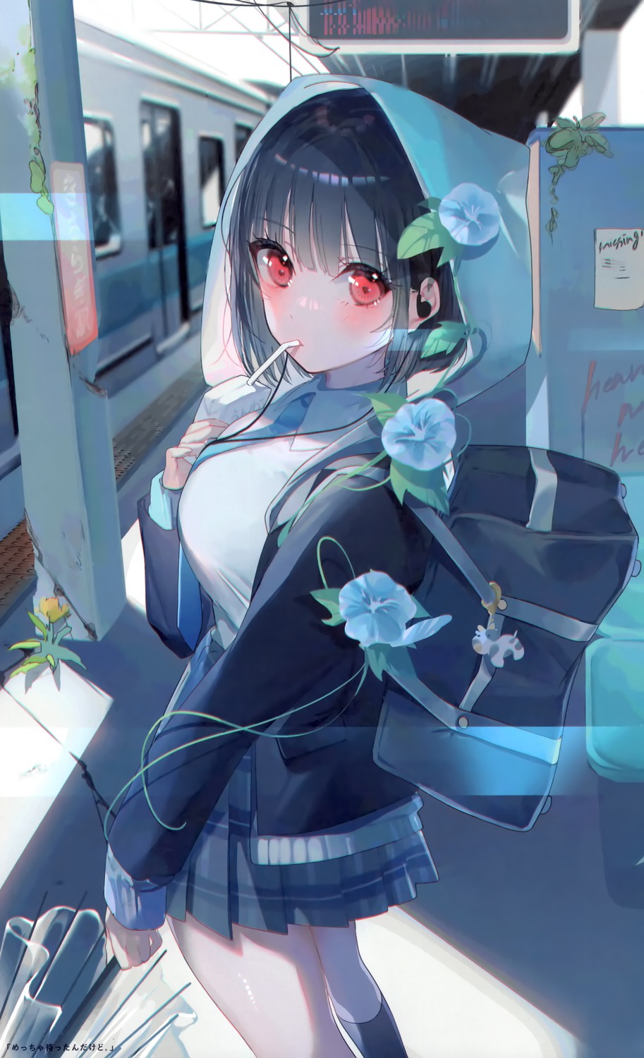 headphones, miwano_rag, sanshoku_nattou_meshi, seifuku, sweater
