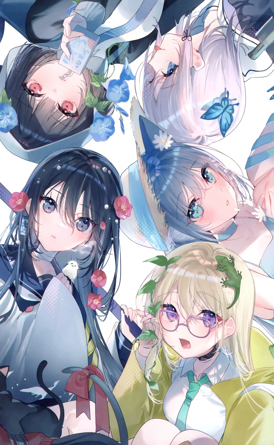 animal_ears, megane, miwano_rag, nekomimi, sanshoku_nattou_meshi, seifuku