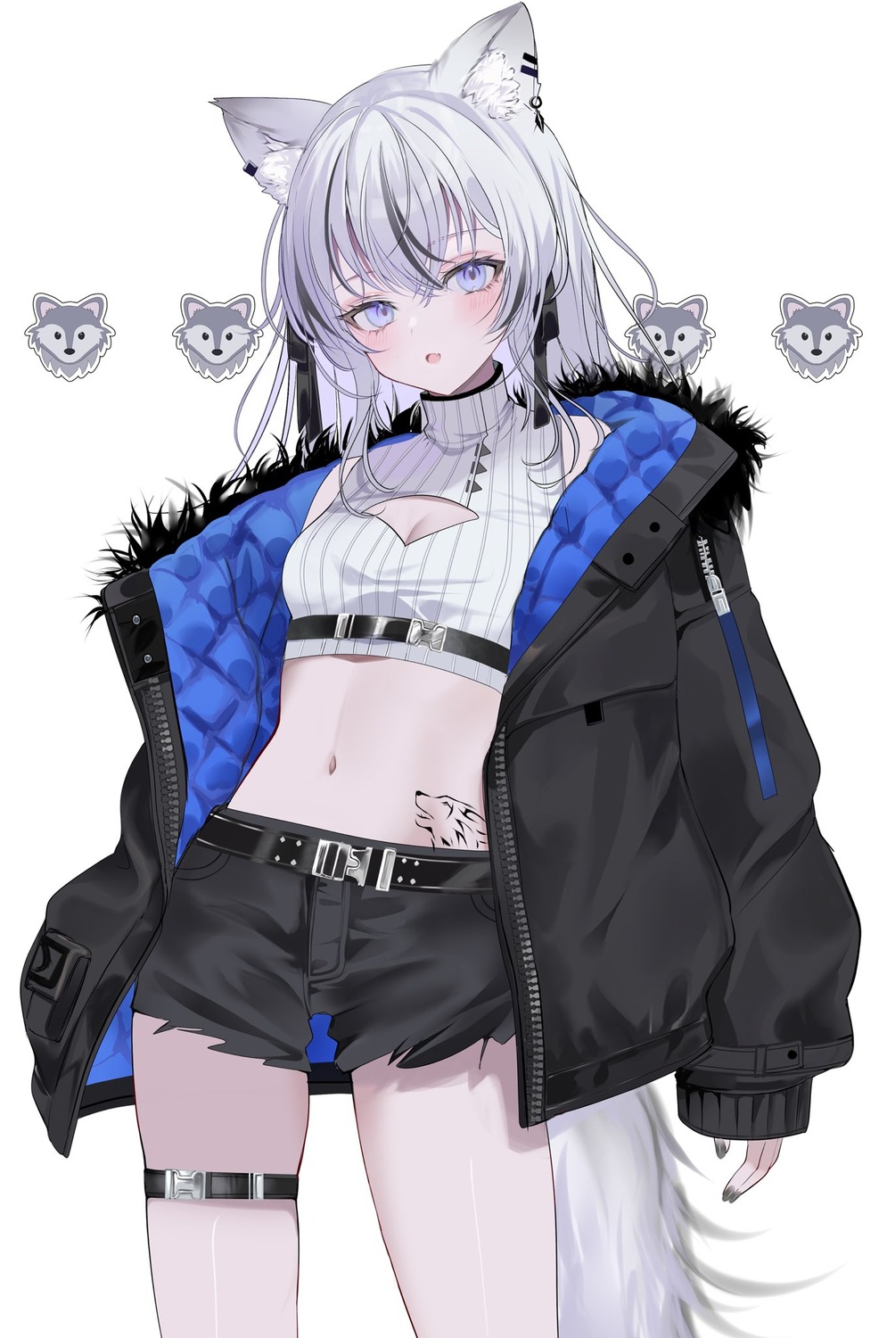 animal_ears, cem, cleavage, garter, indie_virtual_youtuber, mochita_ren, tail, tattoo