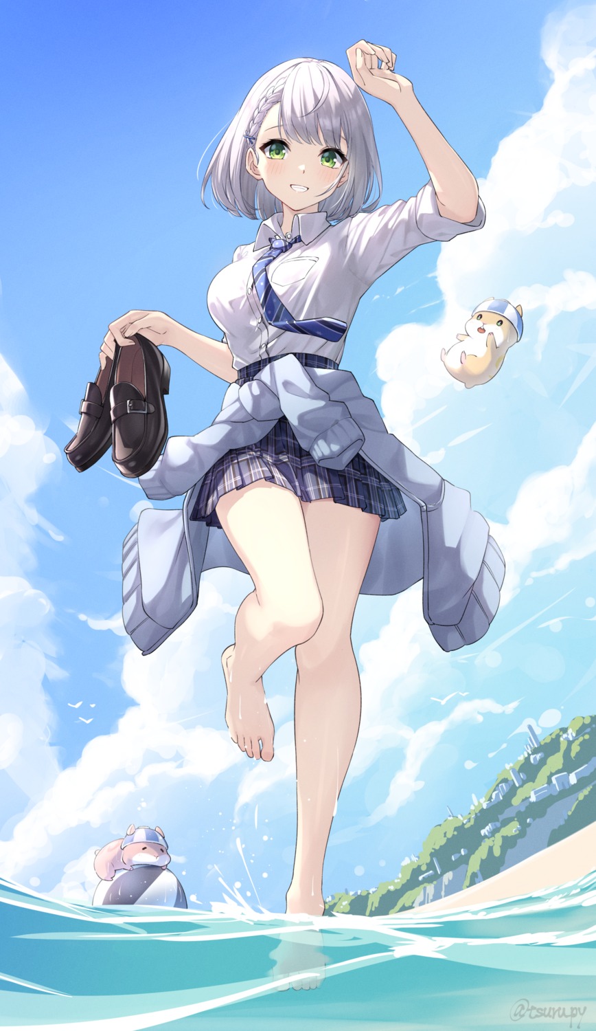 hololive, seifuku, shirogane_noel, sweater, tsurupy, wet