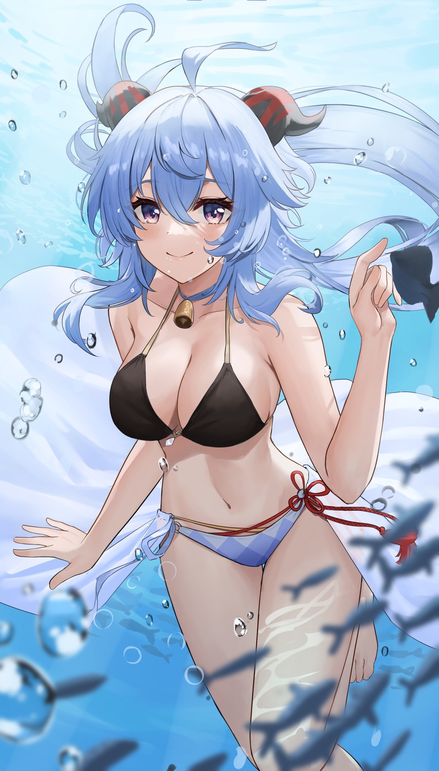 ayul, bikini, ganyu, genshin_impact, horns, swimsuits, wet