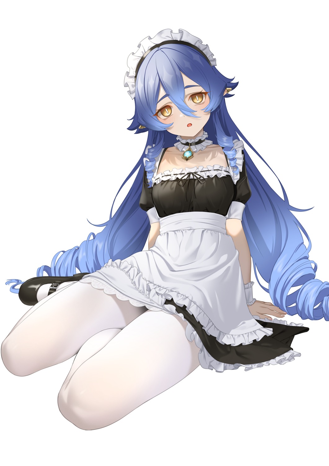 genshin_impact, layla_(genshin_impact), maid, meda, pantyhose, pointy_ears
