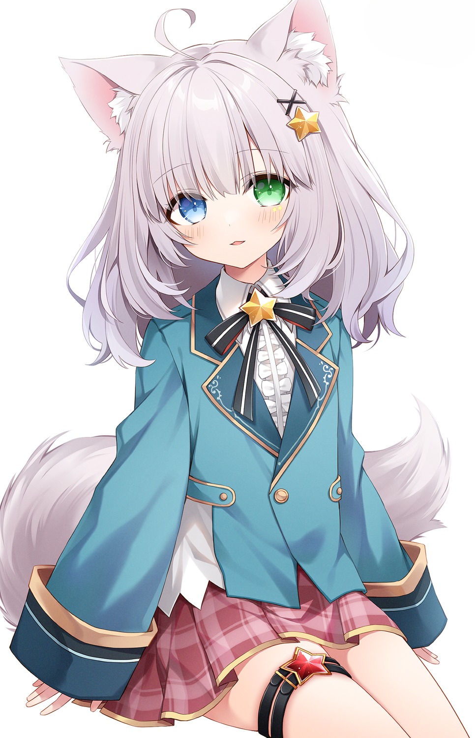 animal_ears, garter, heterochromia, layla_(oda), nekonoyuto, seifuku, tail