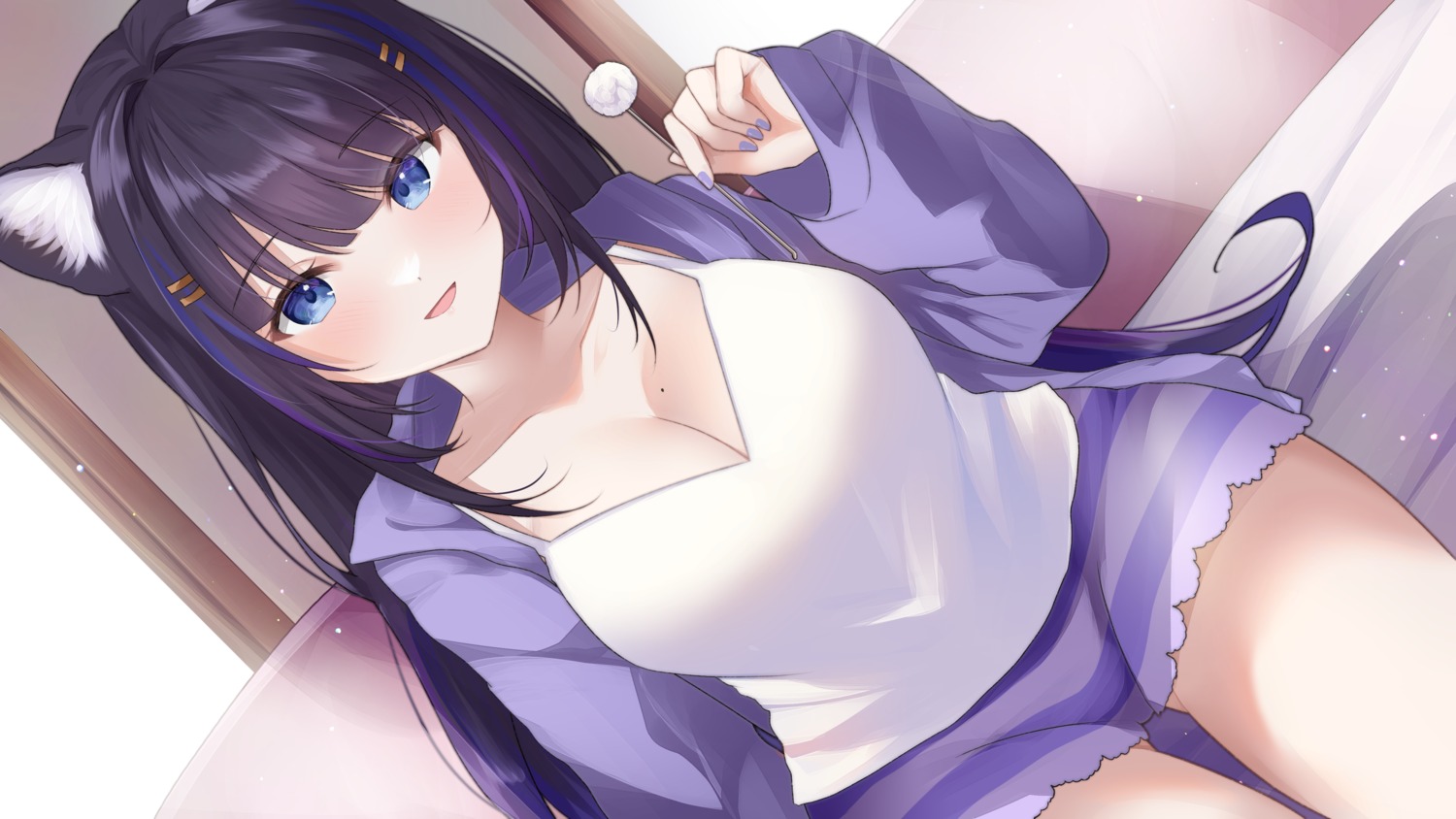 animal_ears, cleavage, displayer, kurage_cc, nekomimi, wallpaper, yoshibana_kokoro