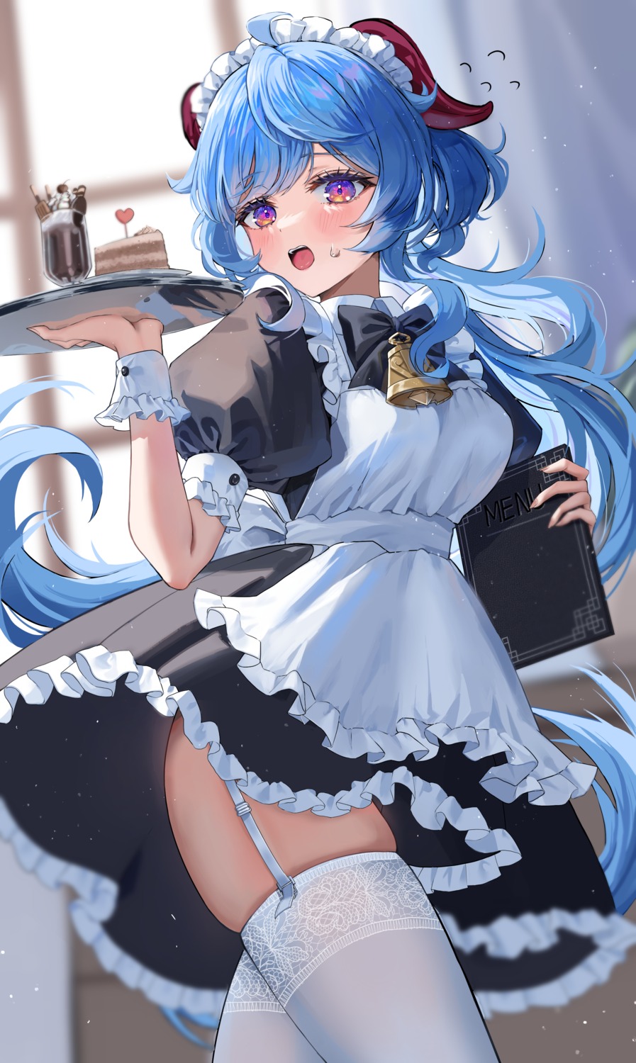 ganyu, genshin_impact, horns, kuuhaku_(wutt5584), maid, stockings, thighhighs, waitress
