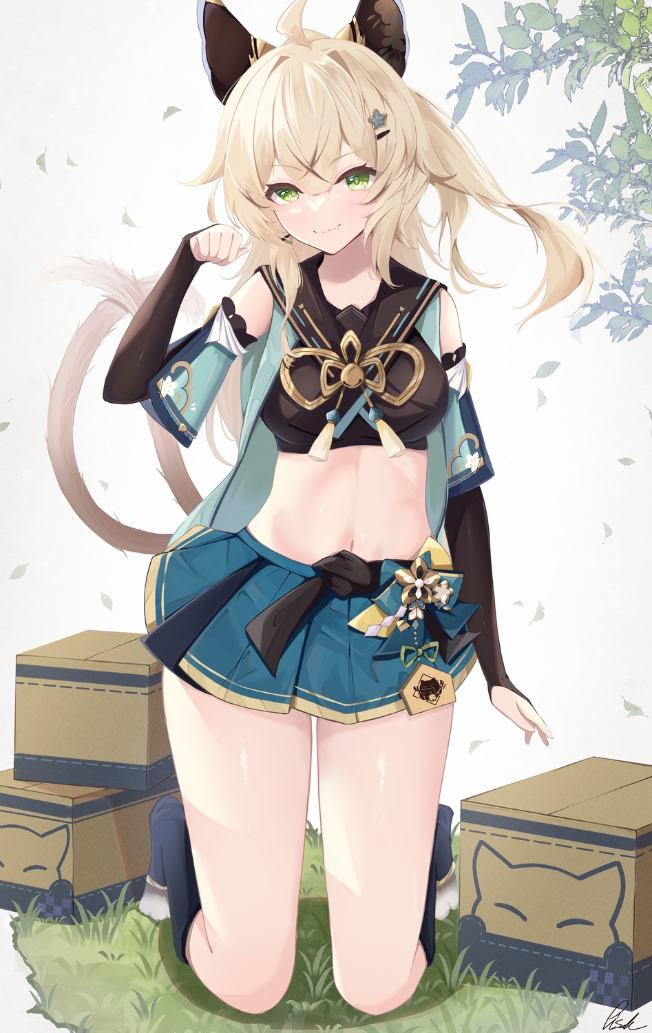 animal_ears, genshin_impact, japanese_clothes, kirara_(genshin_impact), nekomimi, pisuke_(user_kcmh2774), tail