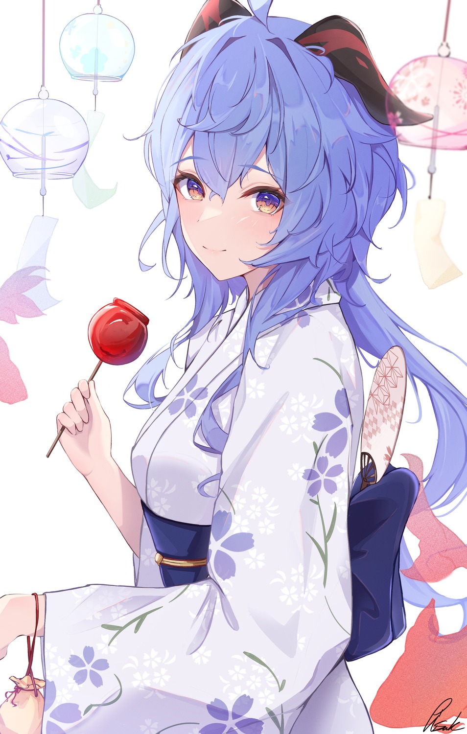 ganyu, genshin_impact, horns, pisuke_(user_kcmh2774), yukata