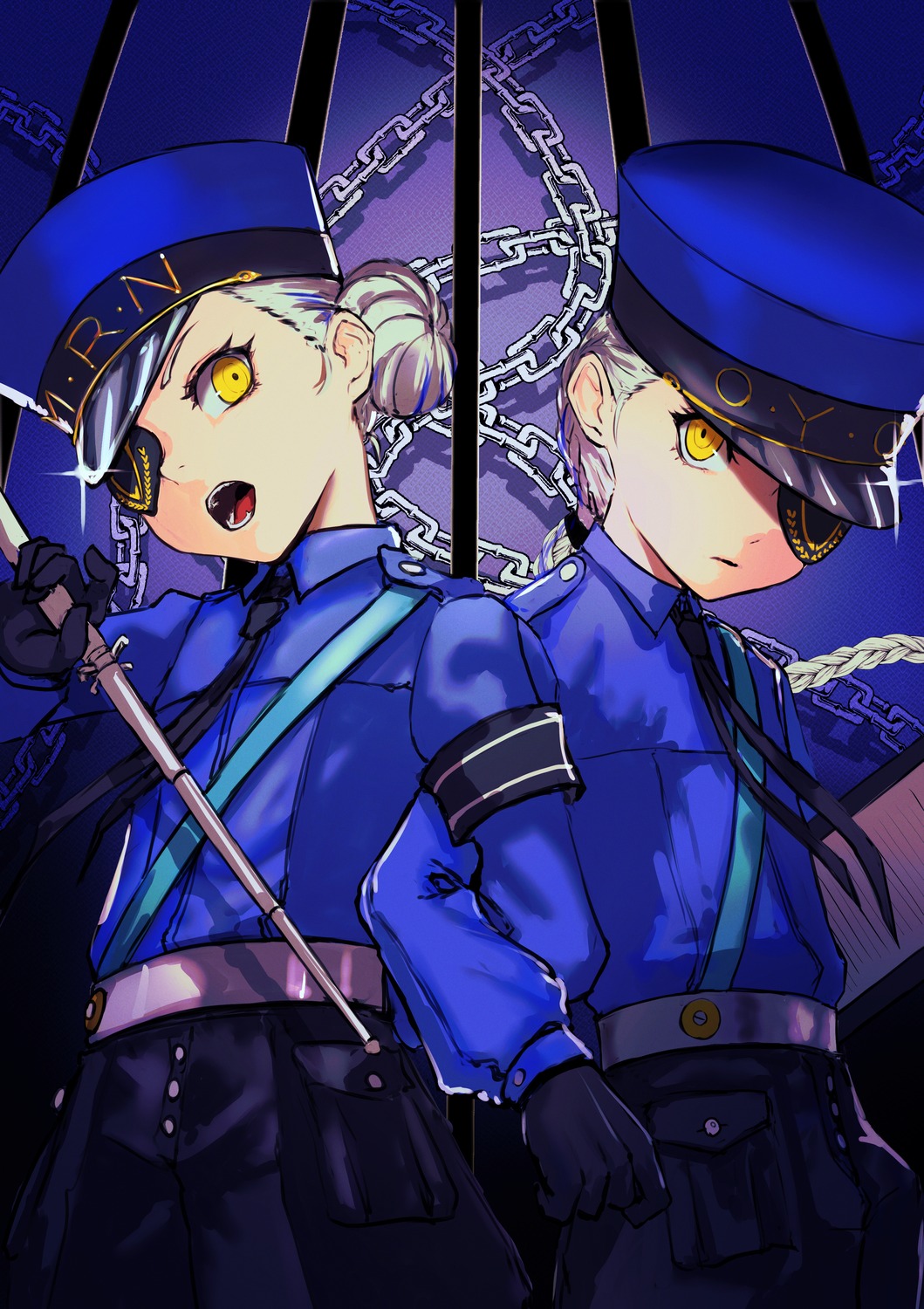 caroline_(persona_5), eyepatch, justine_(persona_5), megaten, persona, persona_5, uniform, yuu_(primenumber7)