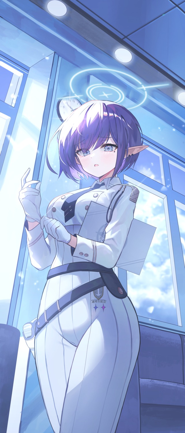 blue_archive, halo, naseul_777, oki_aoi, pointy_ears, uniform