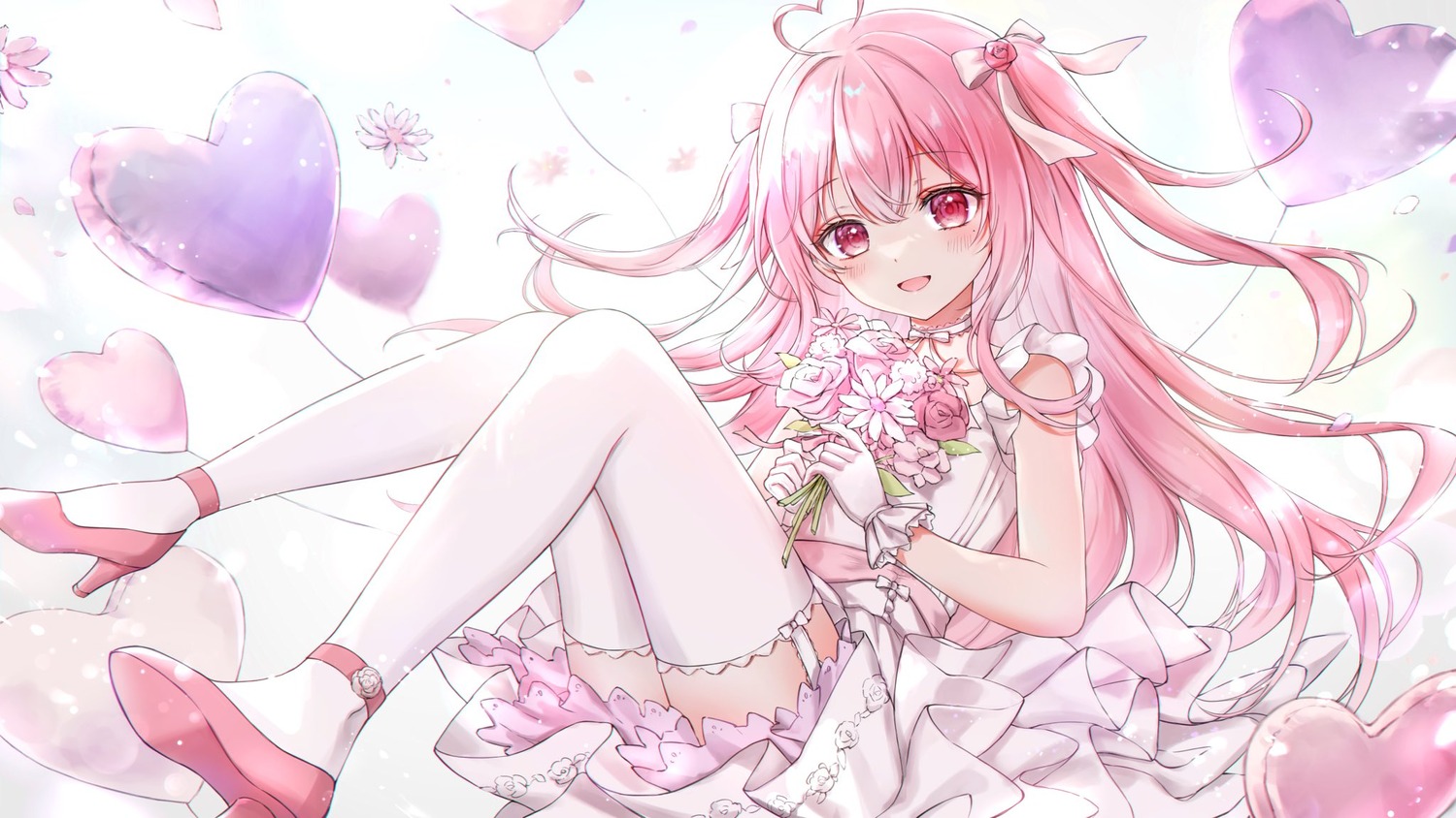 dress, heels, indie_virtual_youtuber, narue_seina, skirt_lift, stockings, thighhighs, tsumugi_8345