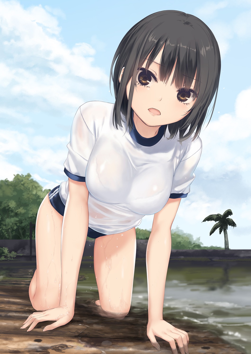 aoyama_sumika, bra, buruma, coffee-kizoku, gym_uniform, see_through, wet, wet_clothes