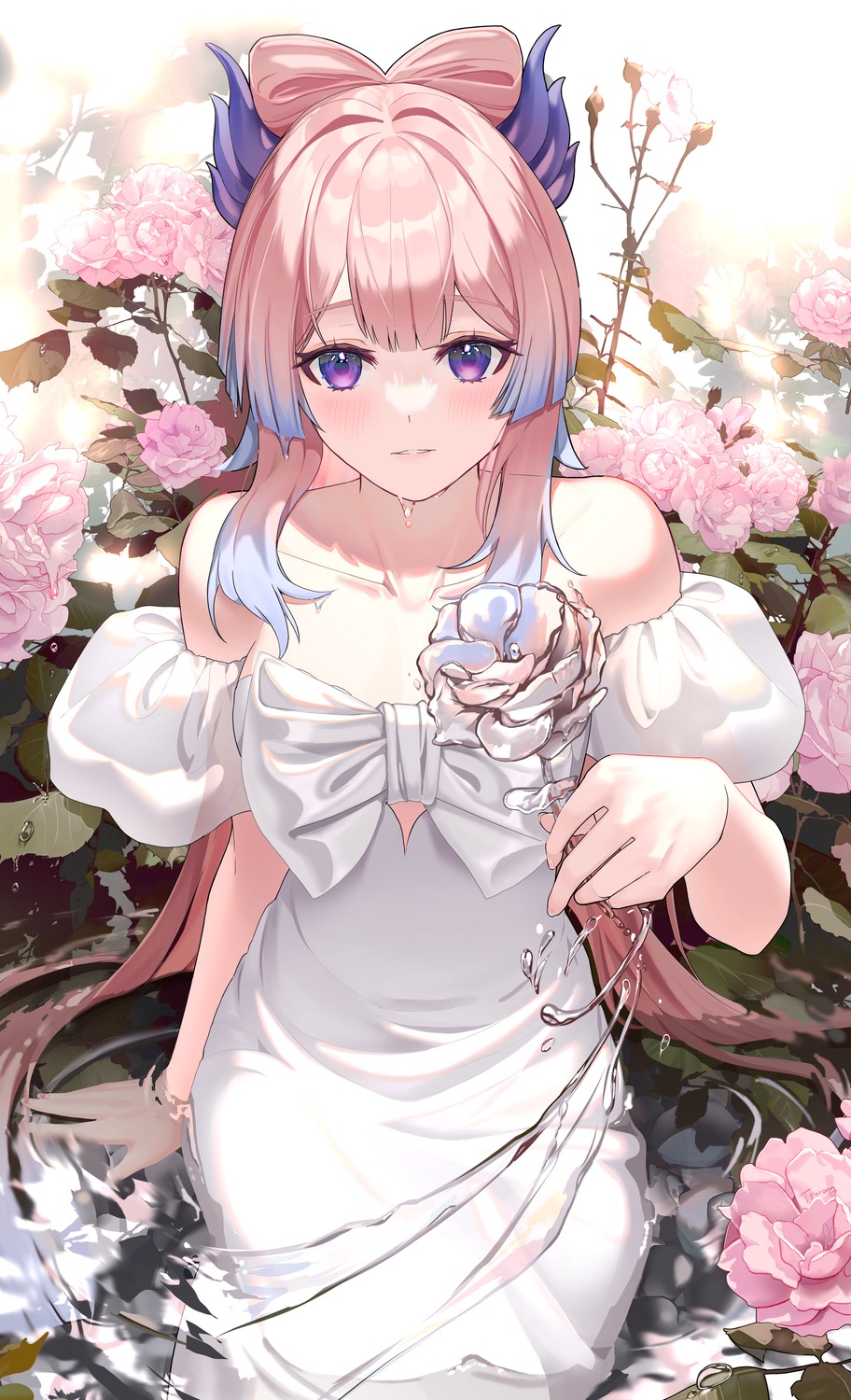 dress, genshin_impact, no_bra, sangonomiya_kokomi, ttorong, wet