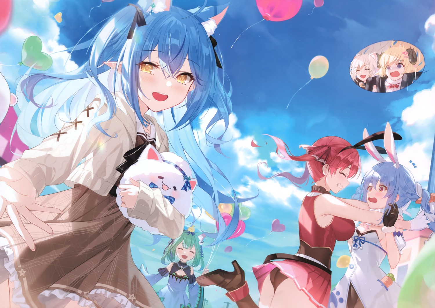 animal_ears, ass, black_fire, bunny_ears, daifuku_(yukihana_lamy), dress, elf, hololive