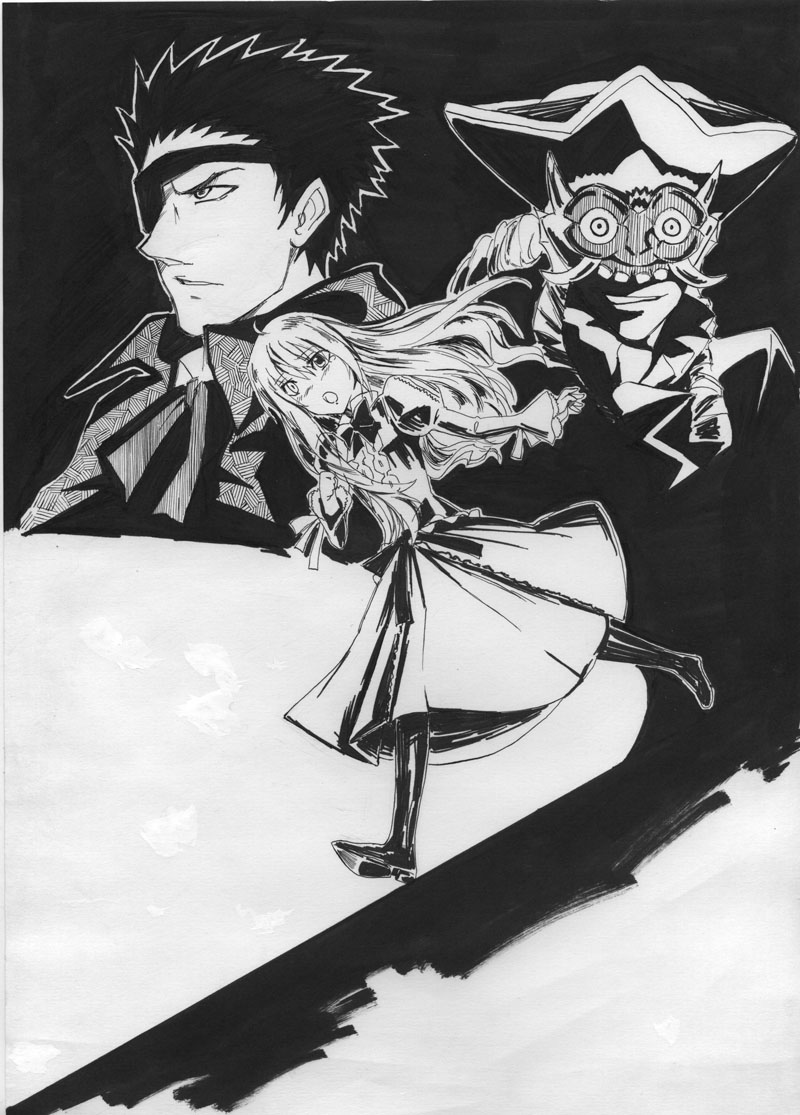 akira_(kaned_fools), m_(sharnoth), monochrome, shikkoku_no_sharnoth