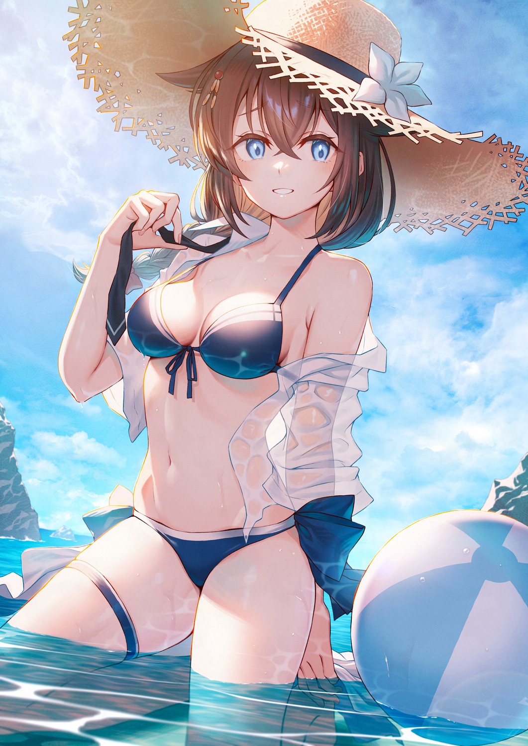bikini, kantai_collection, shigure_(kancolle), sho_(sumika), swimsuits, wet, wet_clothes