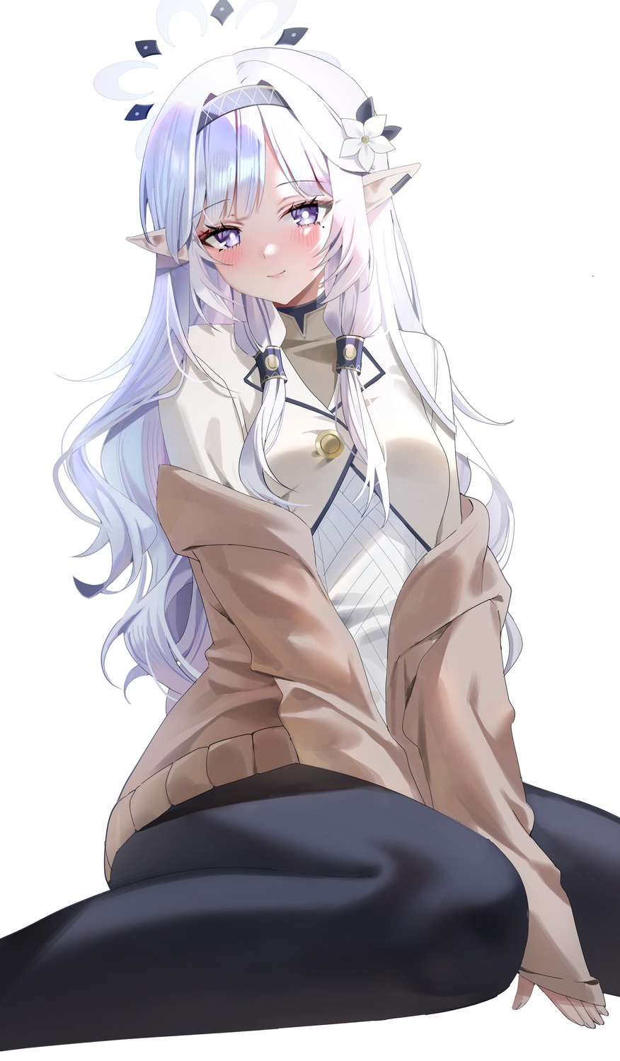 akeboshi_himari, blue_archive, emduck, halo, pantyhose, pointy_ears, uniform