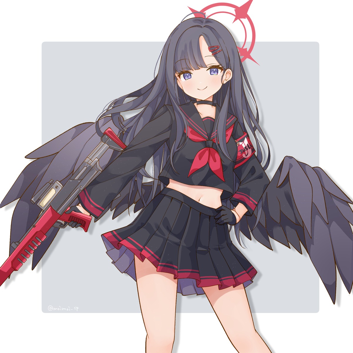 angel, blue_archive, gun, nakamasa_ichika, saekiya_sabou, seifuku, wings