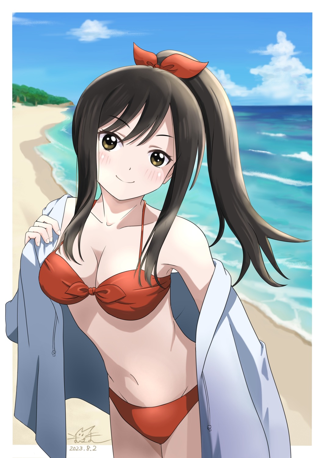 bikini, maisama, open_shirt, reiko_(super_cub), super_cub, swimsuits, undressing