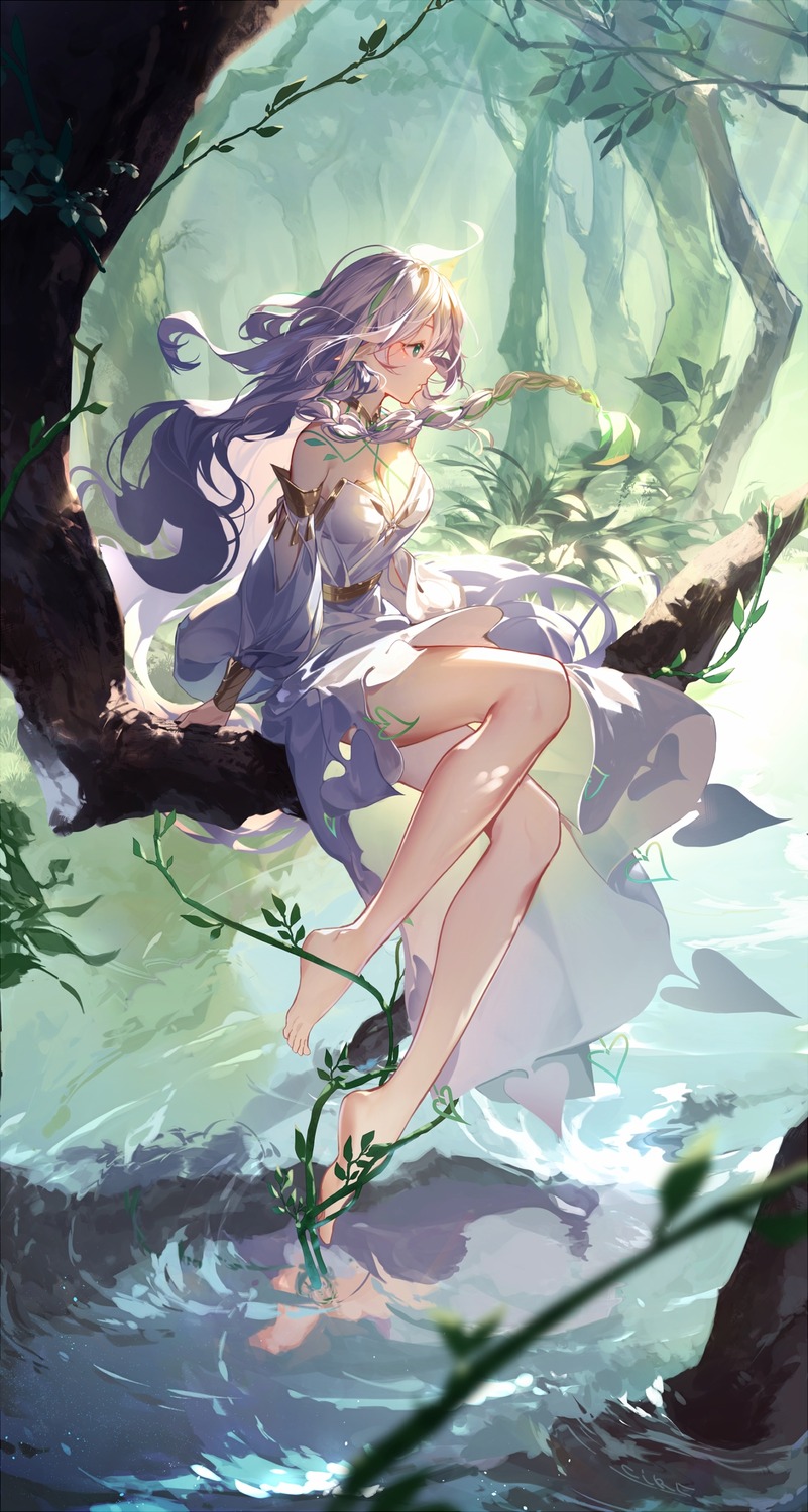 cumin_cike, dress, genshin_impact, no_bra, pointy_ears, rukkhadevata, skirt_lift