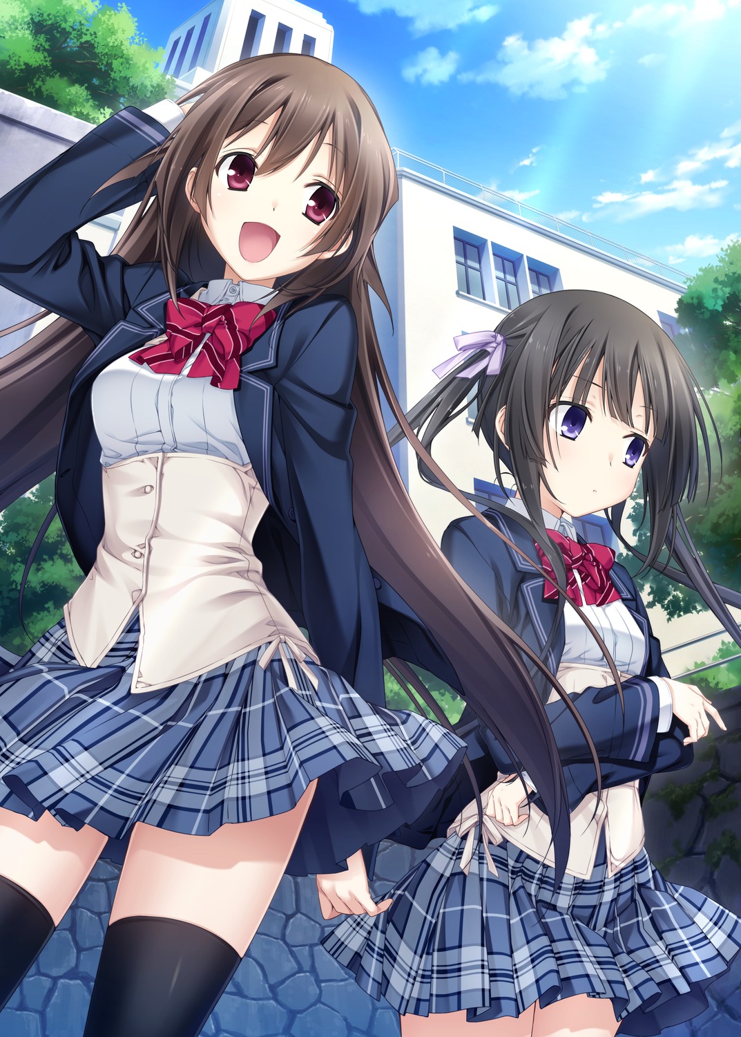 ashikawa_yukino, giga, hotchkiss, marui, seifuku, sumiyoshi_nana, thighhighs