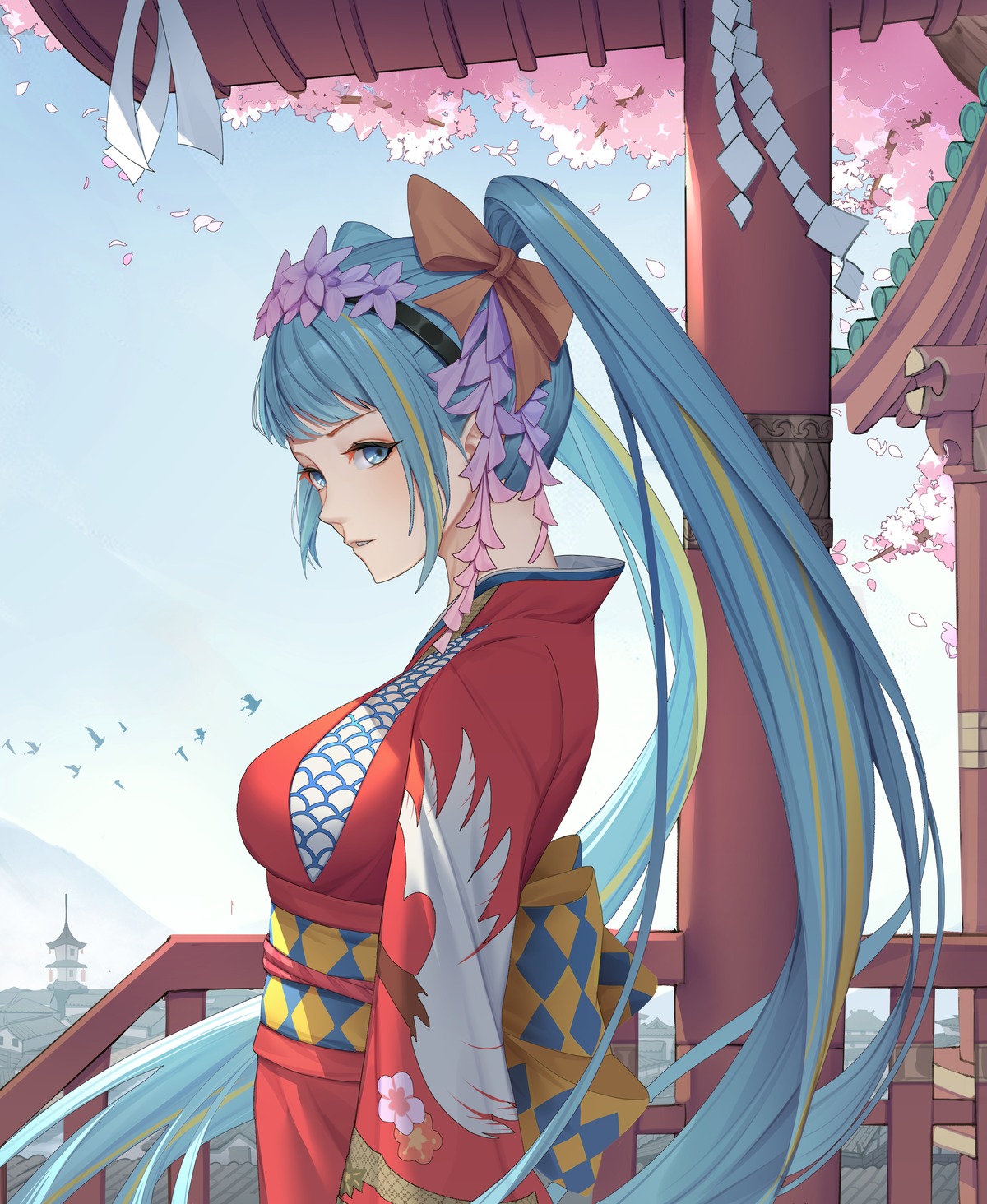 black_lynx_(artist), hatsune_miku, kimono, vocaloid