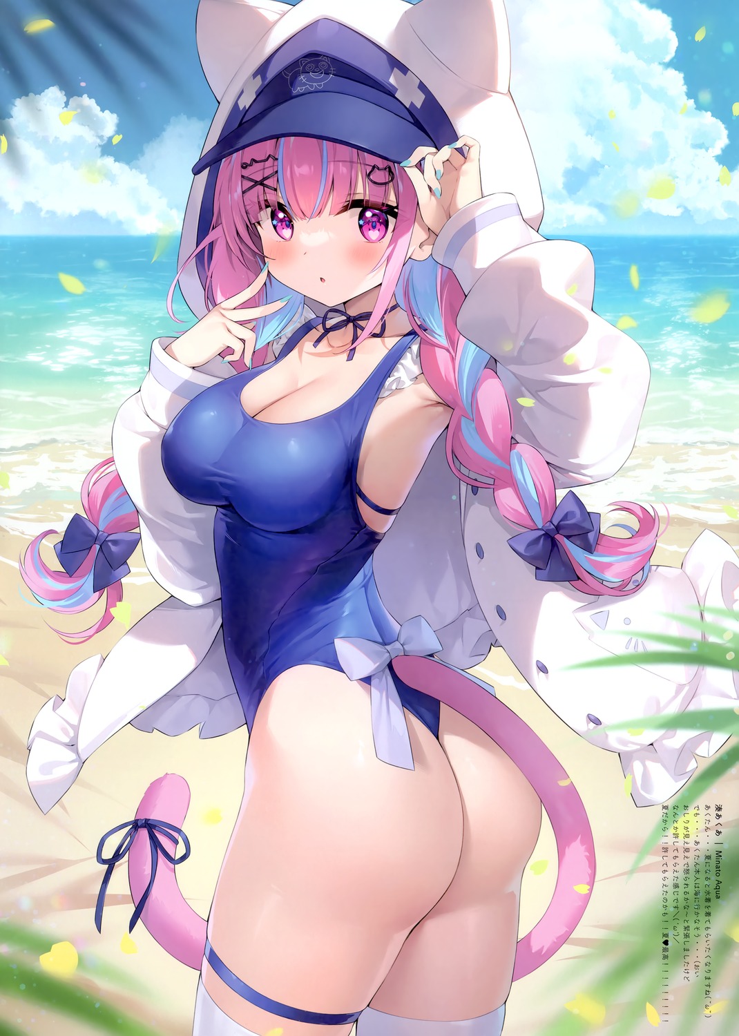 animal_ears, ass, ayamy, garter, hachigo, hololive, minato_aqua, nekomimi, swimsuits, tail, thighhighs