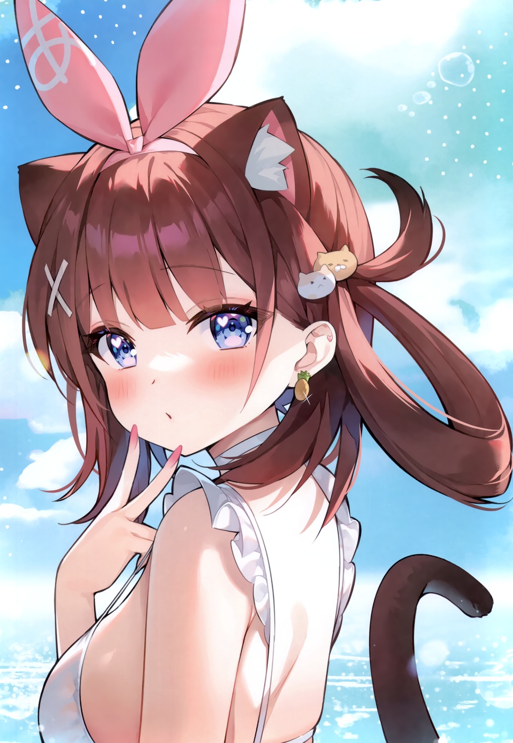 animal_ears, ayamy, ayamy_(vtuber), hachigo, nekomimi, no_bra, tail