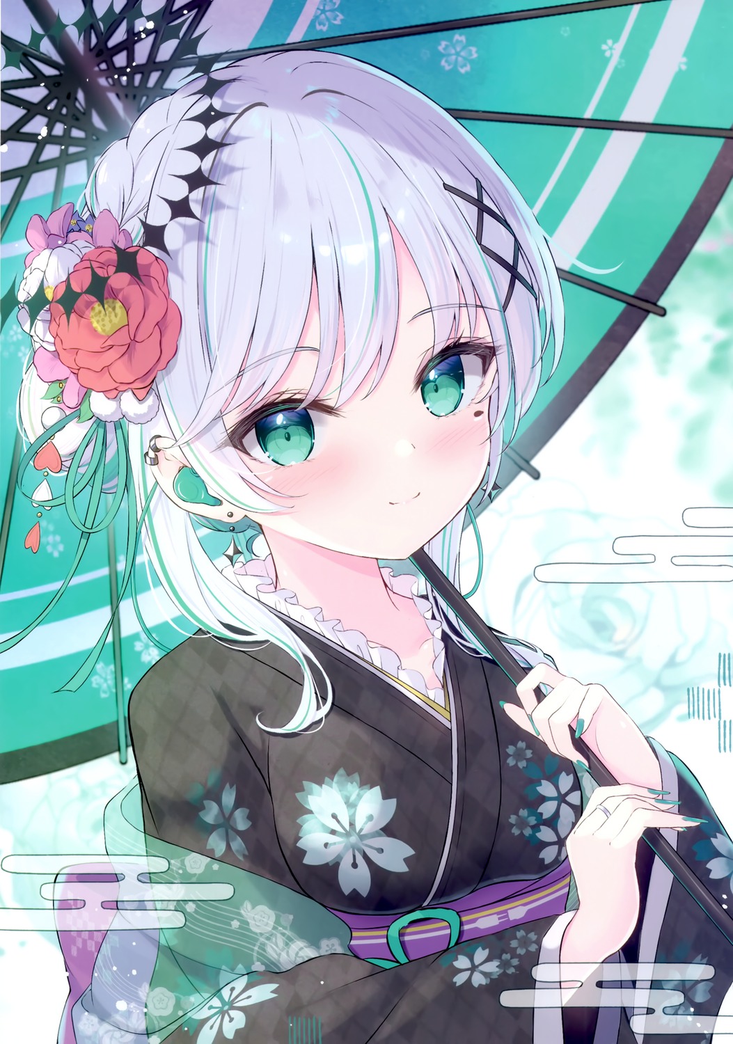 indie_virtual_youtuber, japanese_clothes, mikaze_maruto, puchiko_(vtuber), umbrella