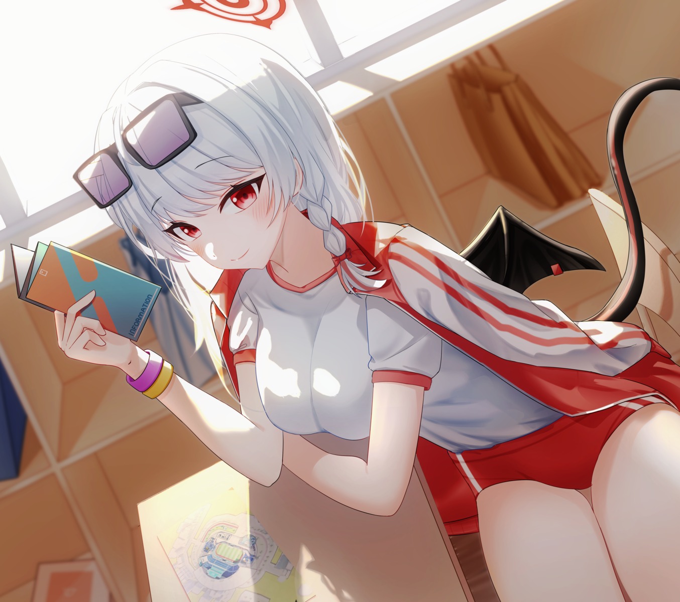 blue_archive, buruma, devil, gym_uniform, halo, kurodate_haruna, megane, my0li