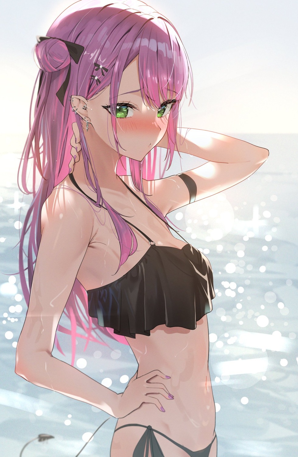 bikini, hololive, panda_0035, pointy_ears, swimsuits, tagme, tail, tokoyami_towa