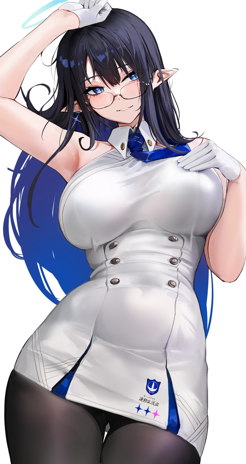 blue_archive, chela77, halo, megane, nanagami_rin, pantyhose, pointy_ears, uniform
