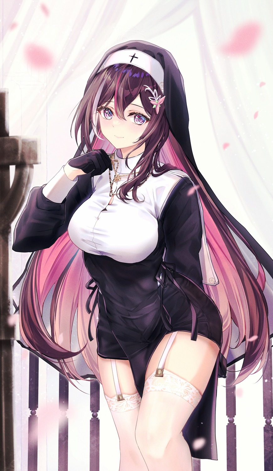 azki_(hololive), hololive, nun, stockings, thighhighs, yuki_haru