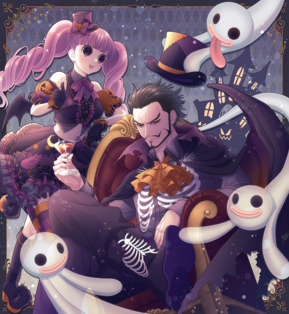 dracule_mihawk, halloween, kirio_mari, one_piece, perona, tagme, thighhighs, wings