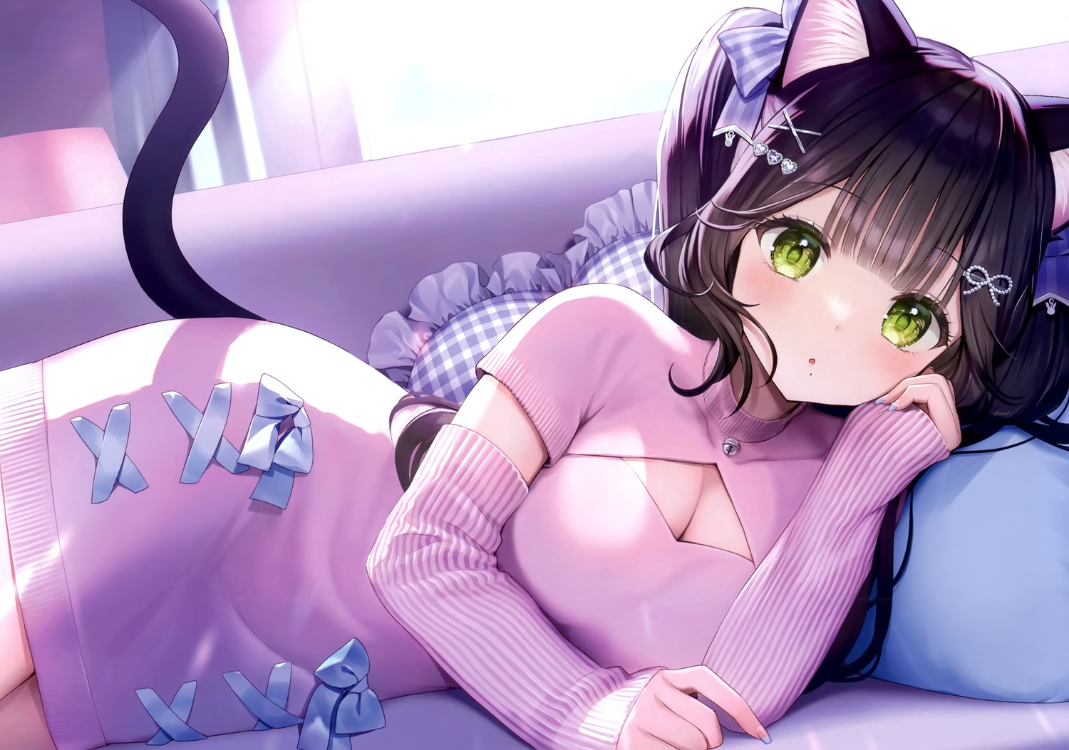 animal_ears, dress, momoshiki_tsubaki, nekomimi, pitsche, sweater, tail