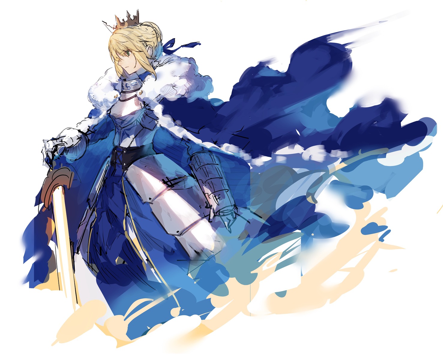 armor, artoria_pendragon_(fate), dress, fate/stay_night, kamonegi_(meisou1998), sketch, sword