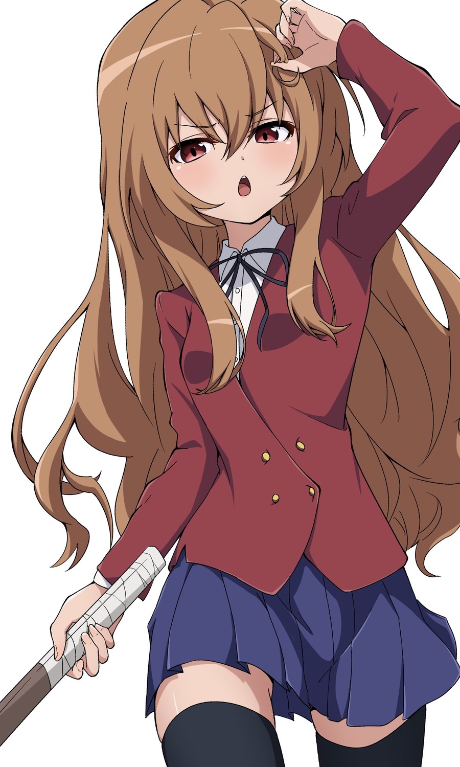 aisaka_taiga, nijizuki_shino, seifuku, sword, thighhighs, toradora!