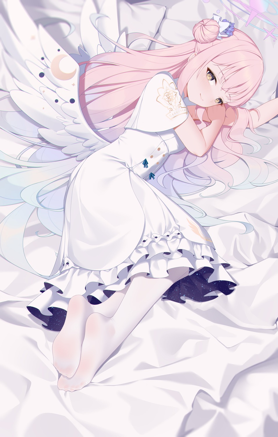 angel, bingchuan_xian_yu_huang, blue_archive, dress, feet, misono_mika, pantyhose, wings