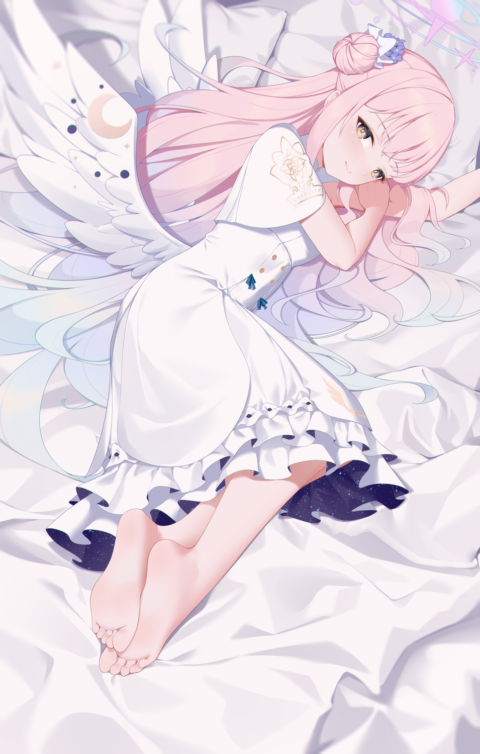 angel, bingchuan_xian_yu_huang, blue_archive, dress, feet, misono_mika, wings