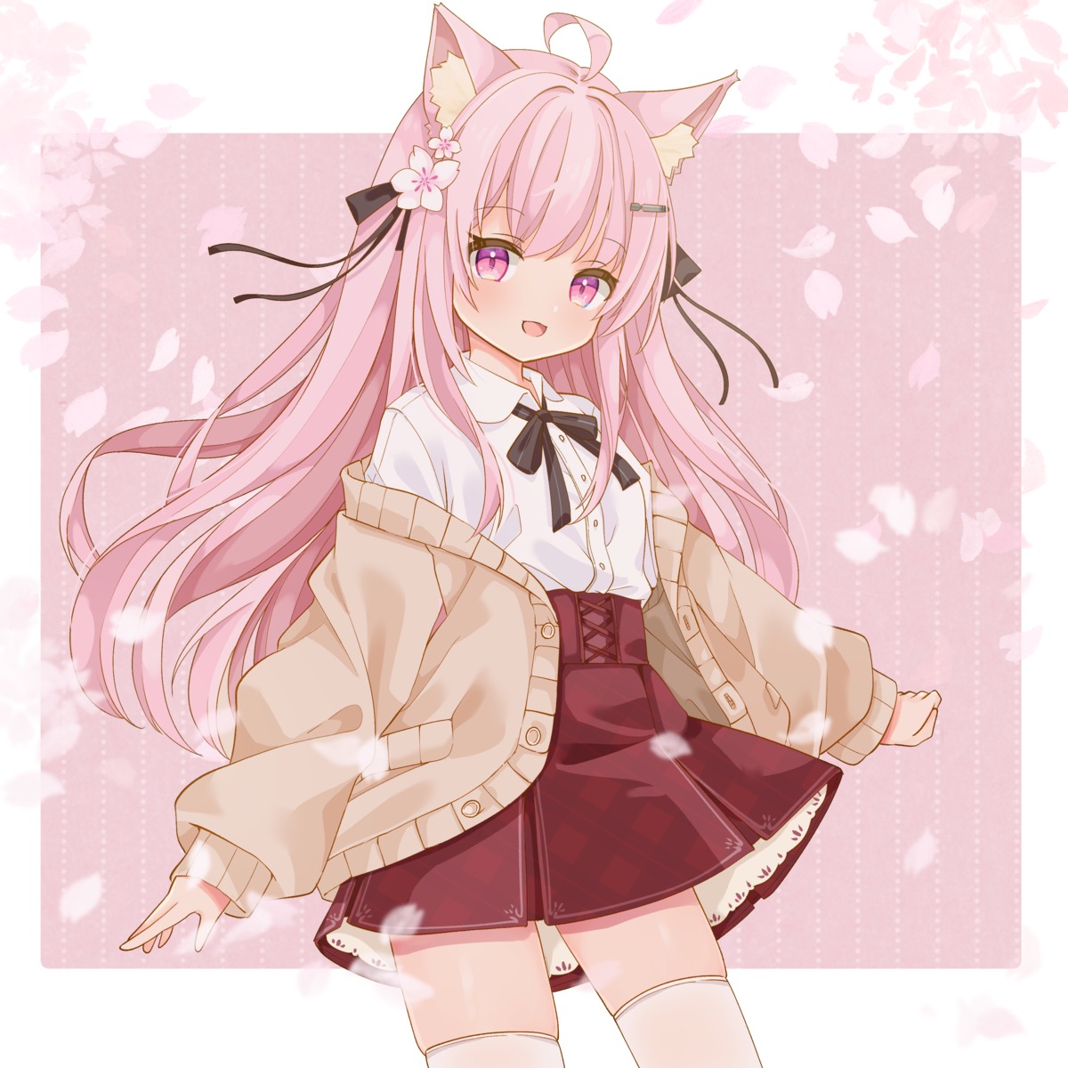 animal_ears, nekomimi, saekiya_sabou, seifuku, skirt_lift, sweater, thighhighs