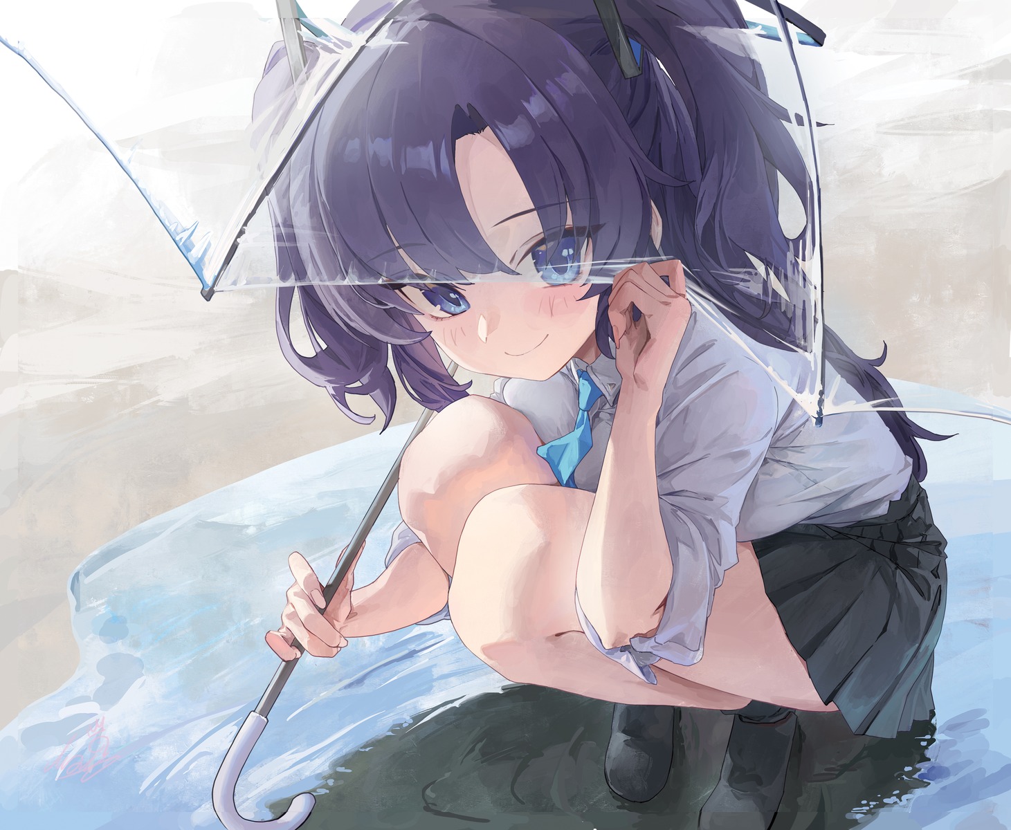 blue_archive, halo, hayase_yuuka, m.q_(mqkyrie), seifuku, umbrella