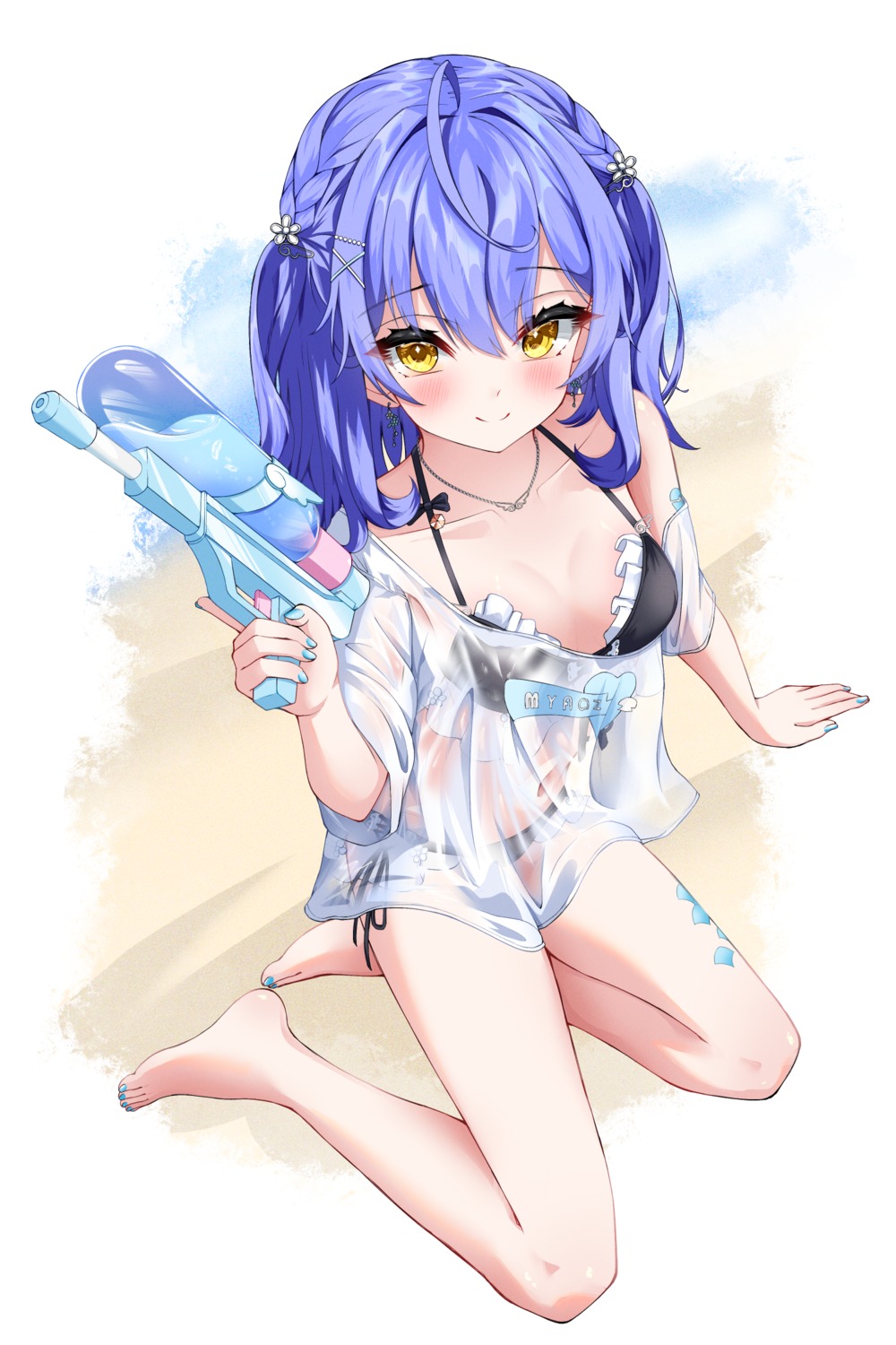 amamiya_kokoro, auroraescientia, bikini, gun, nijisanji, see_through, swimsuits