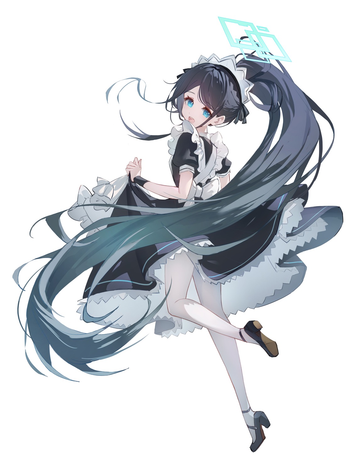 bilibilida, blue_archive, halo, heels, maid, pantyhose, skirt_lift, tendou_aris