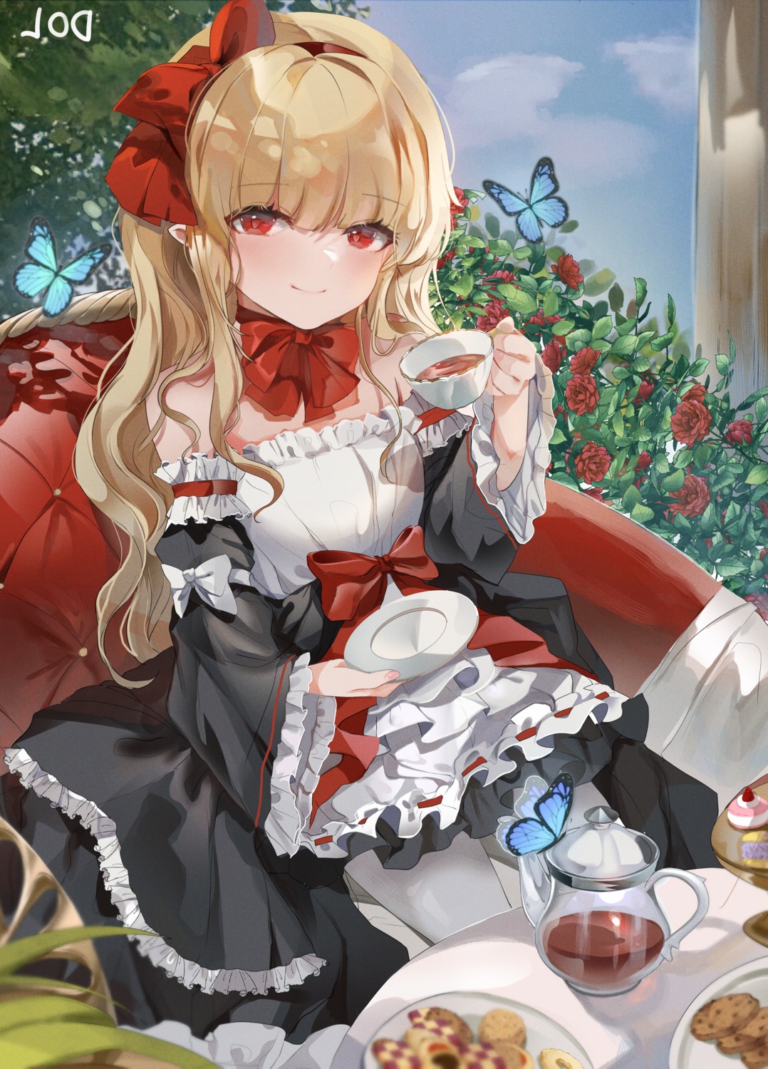 dolechan, dress, dungeon_fighter, lolita_fashion, pantyhose, pointy_ears