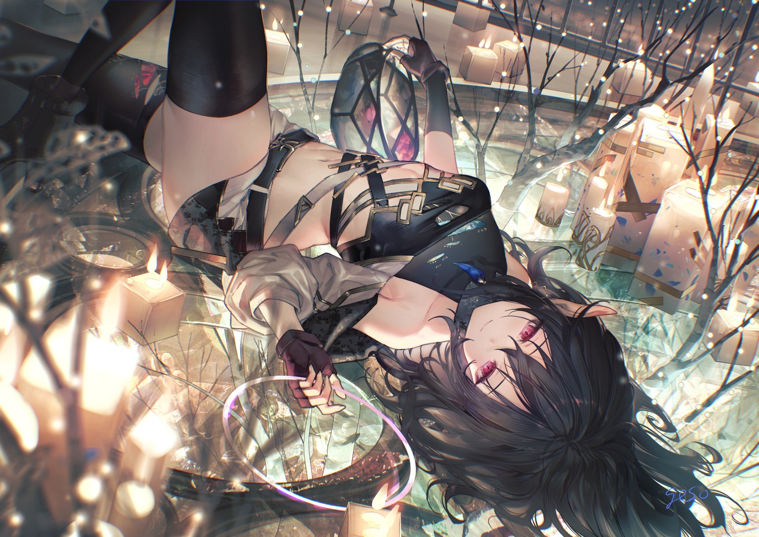 christmas, pointy_ears, thighhighs, torn_clothes, umiu_geso