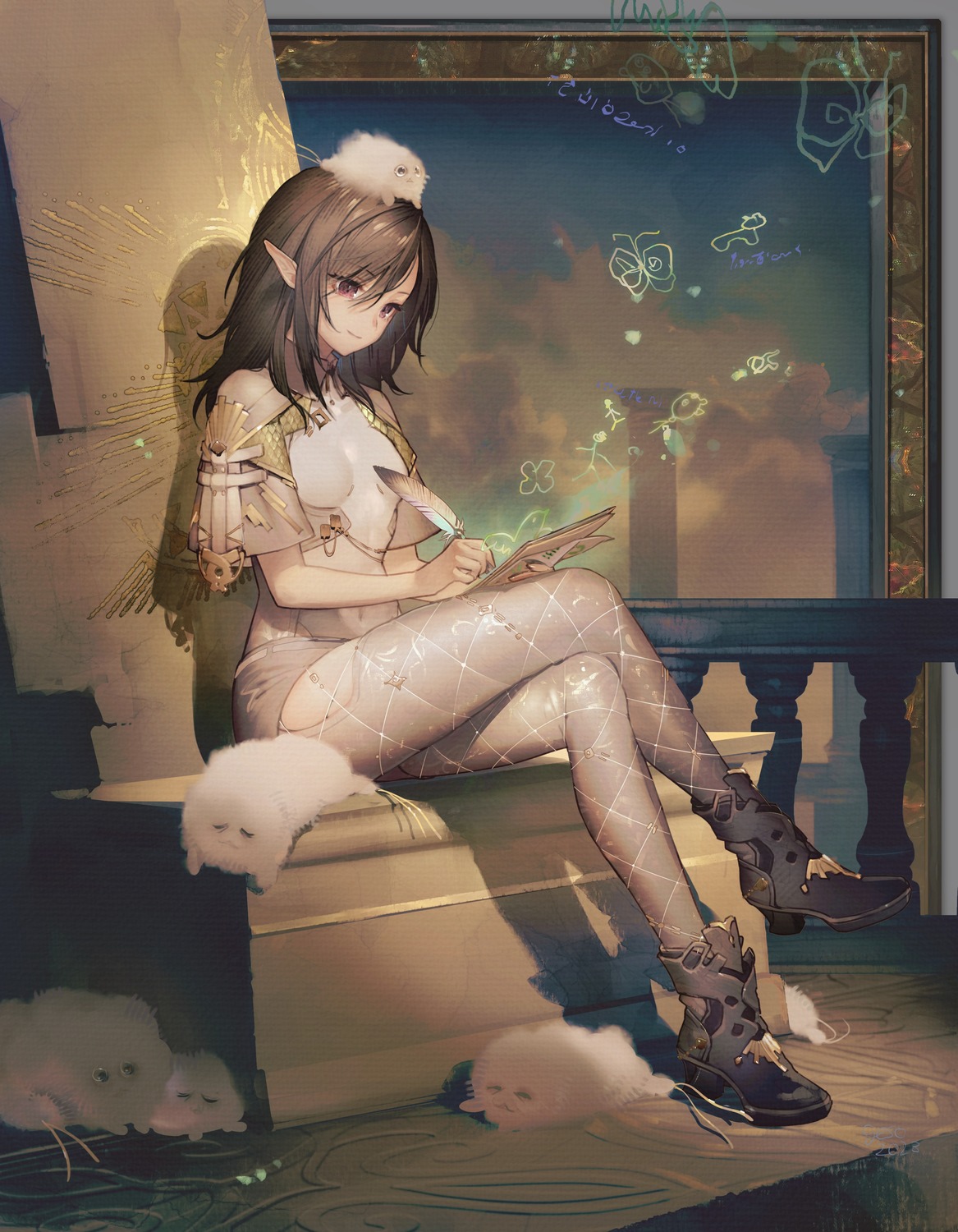 fishnets, heels, pantyhose, pointy_ears, umiu_geso