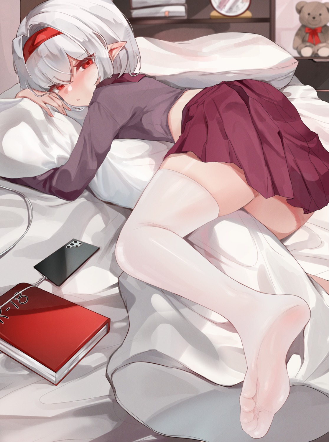 dolechan, feet, pointy_ears, seifuku, thighhighs