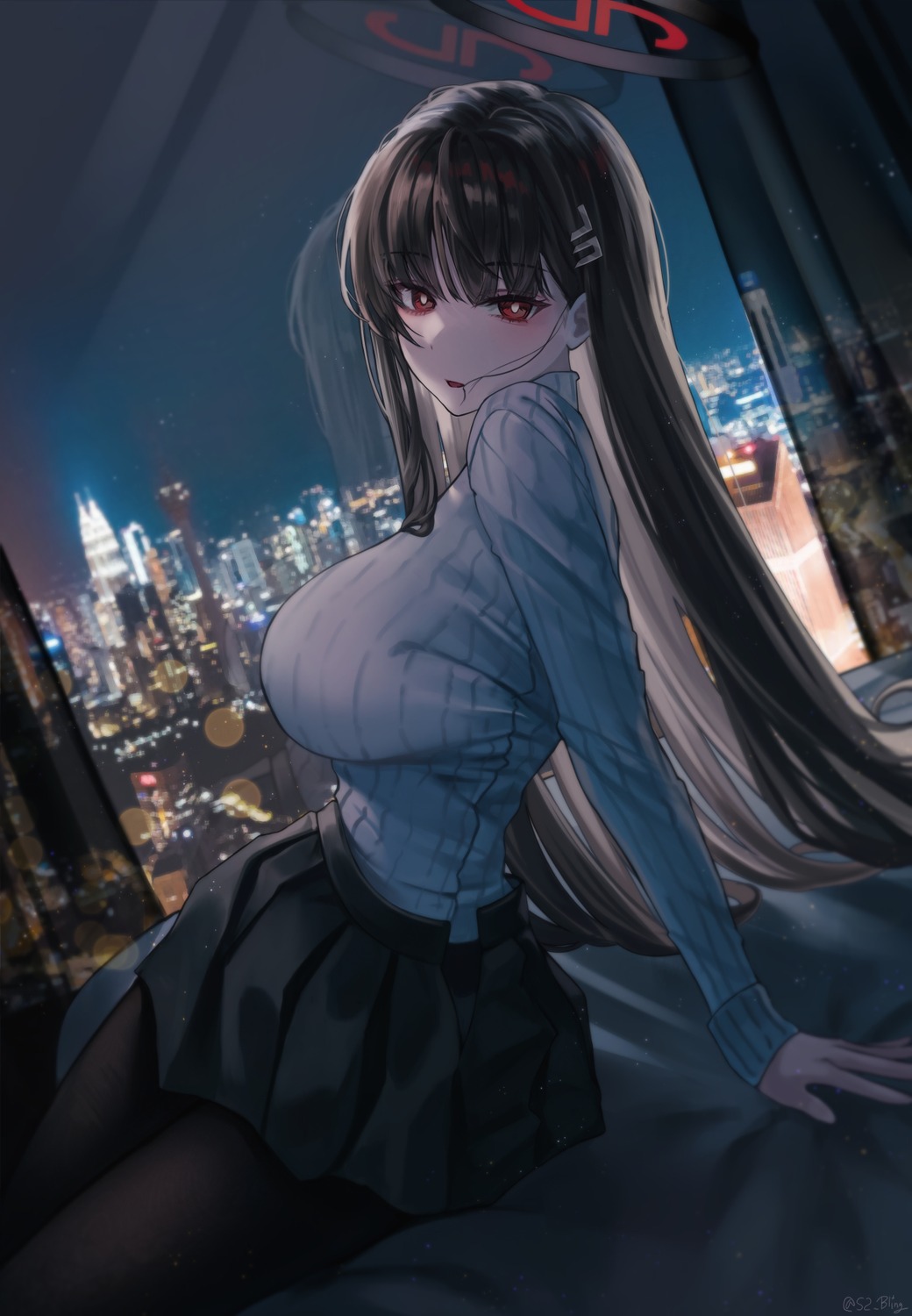 bling_(epvc5242), blue_archive, halo, pantyhose, sweater, tsukatsuki_rio