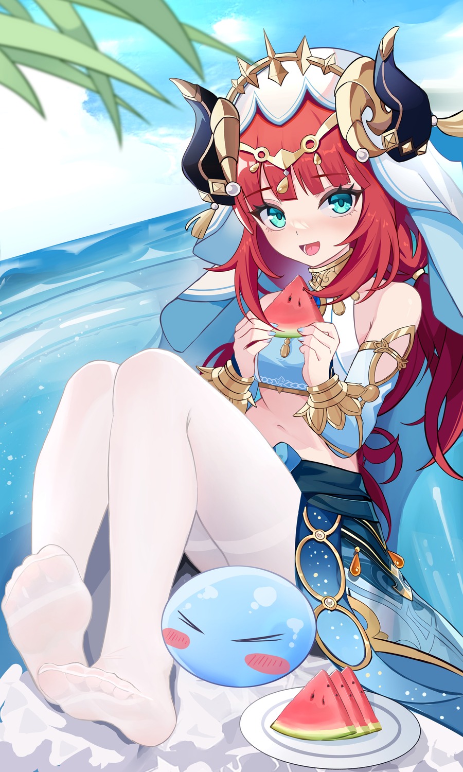 feet, genshin_impact, horns, lml, nilou, pantyhose, skirt_lift