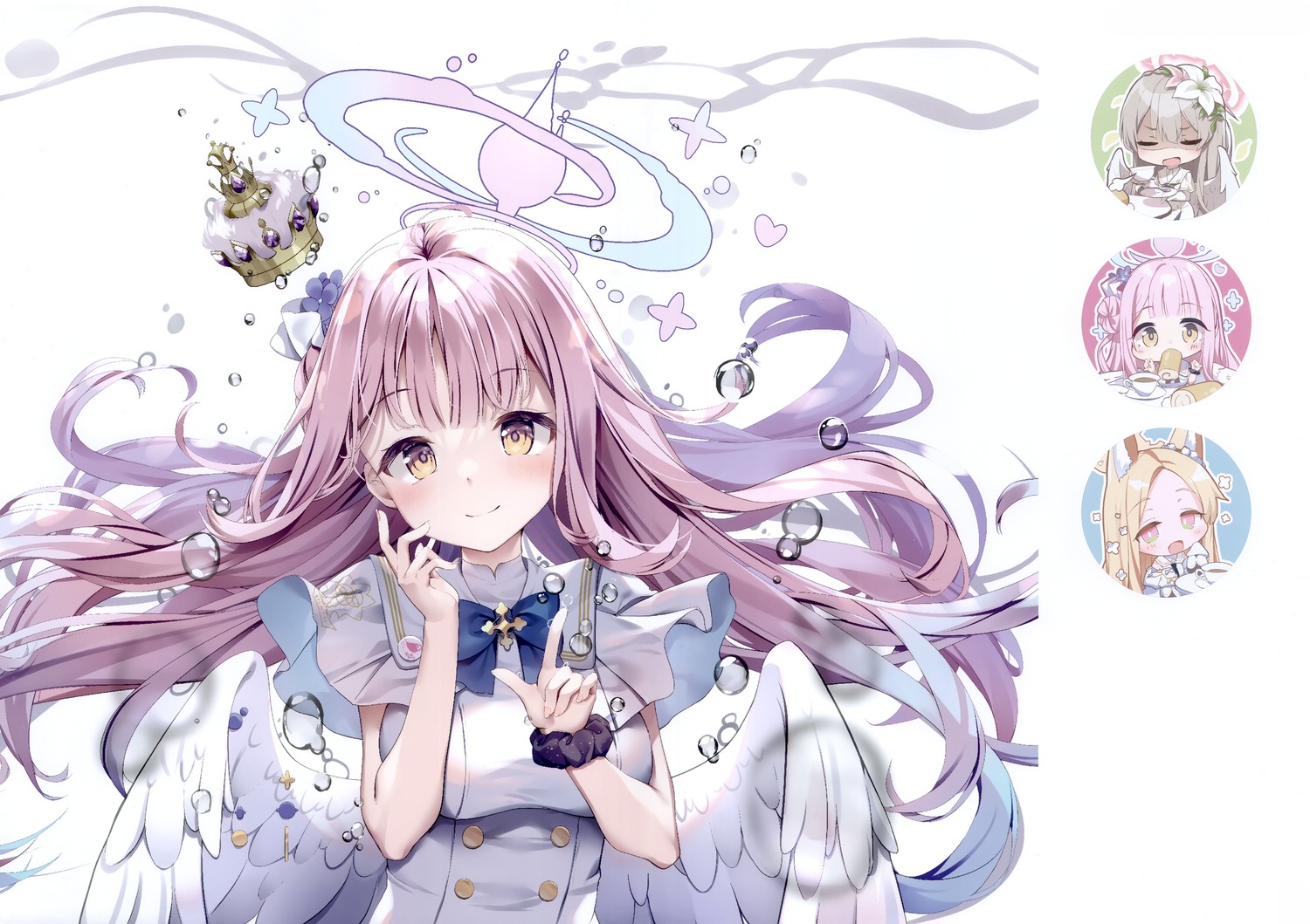 angel, animal_ears, blue_archive, chibi, halo, kinokomushi, kirifuji_nagisa, kitsune