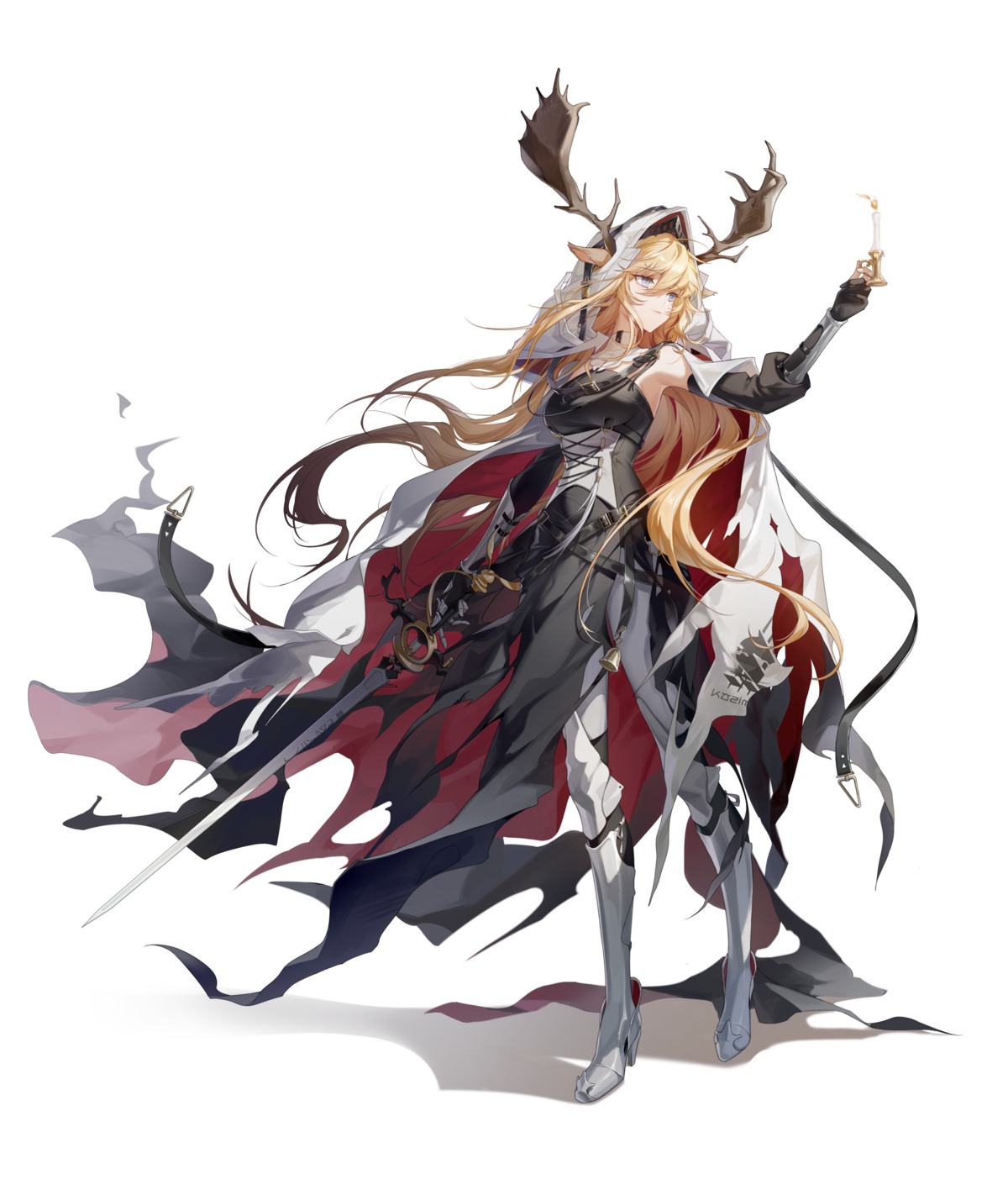 animal_ears, arknights, armor, dress, ginnnn-, heels, horns, pantyhose, sword, viviana_droste